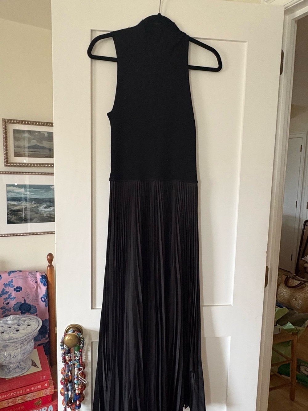 Ralph Lauren Black Sleeveless Maxi Dress with Pleated Skirt